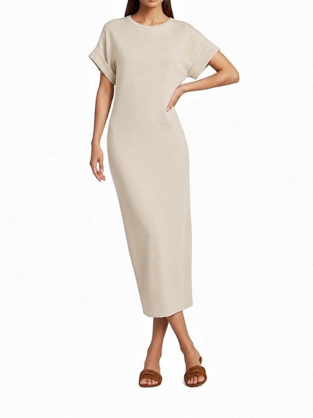 Les Amis Camel Buttery Soft Modal Blend Midi Dress NWT Size Small